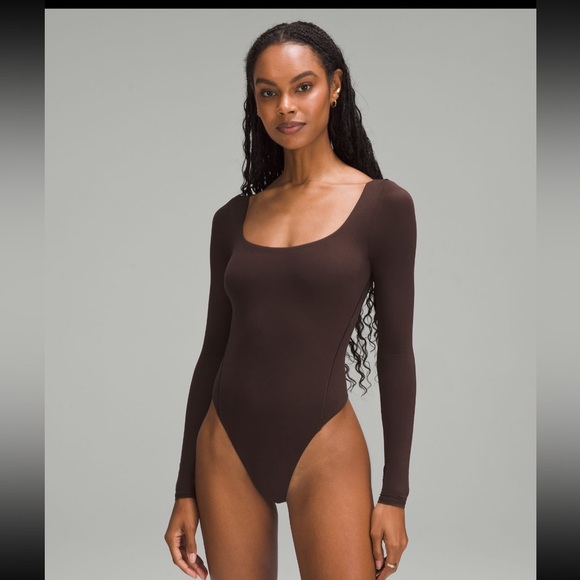 Lululemon Wundermost ultra soft nulu square neck long sleeve bodysuit Brown L. - Picture 3 of 7